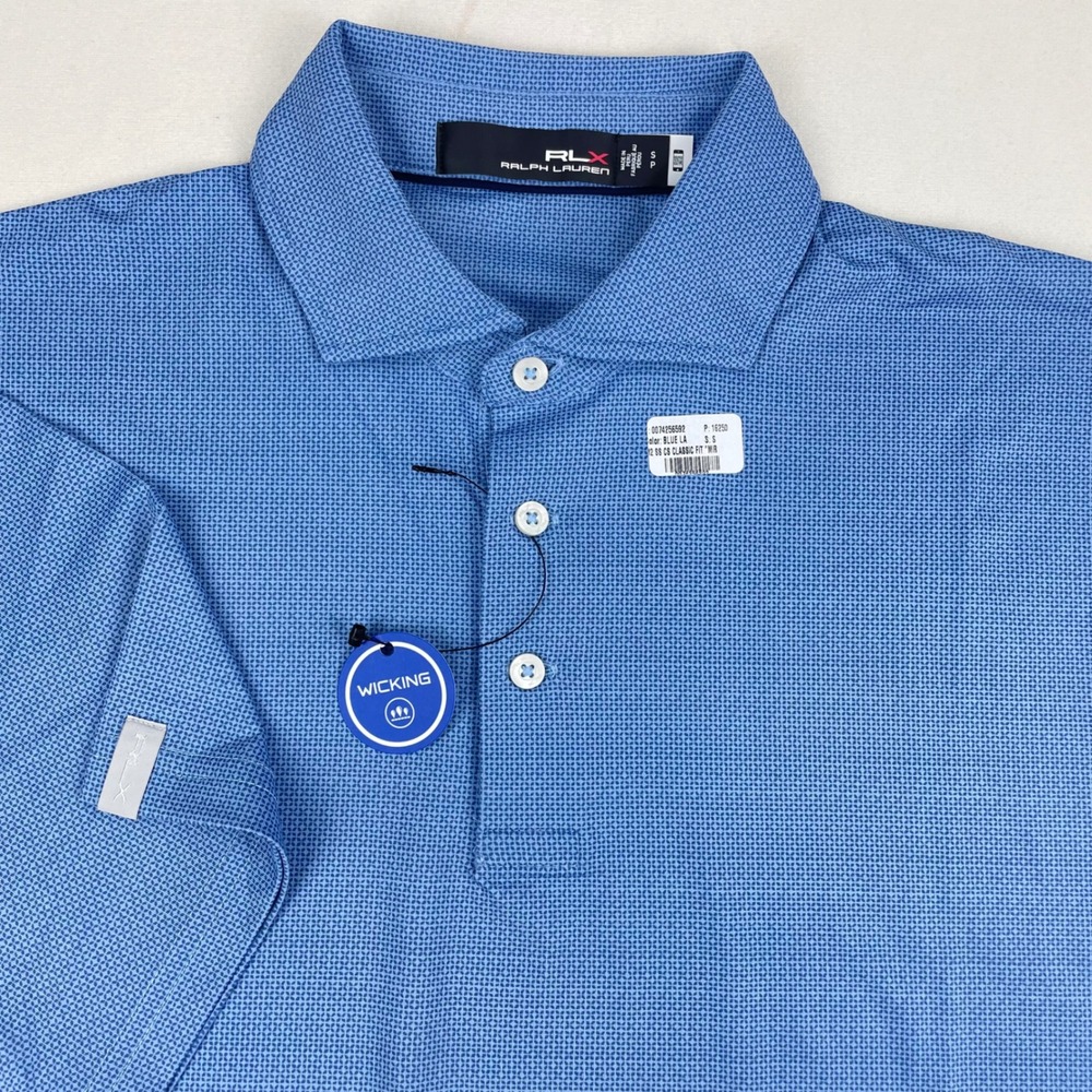 RLX Ralph Lauren Mens Blue LA Classic Fit Wicking Golf Polo Shirt Small NEW